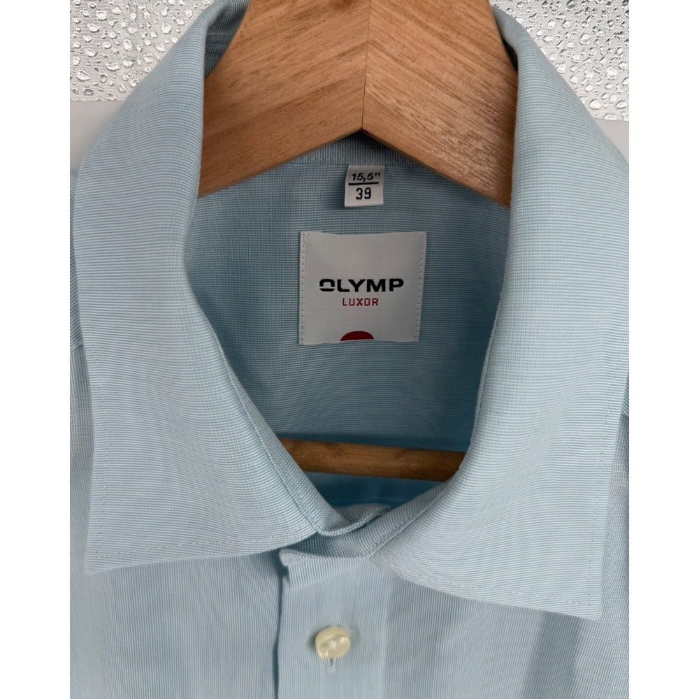 Olymp Luxor Mens Light Blue Short Sleeve Button Down Cotton Shirt Size 15.5 39 - Picture 3 of 5
